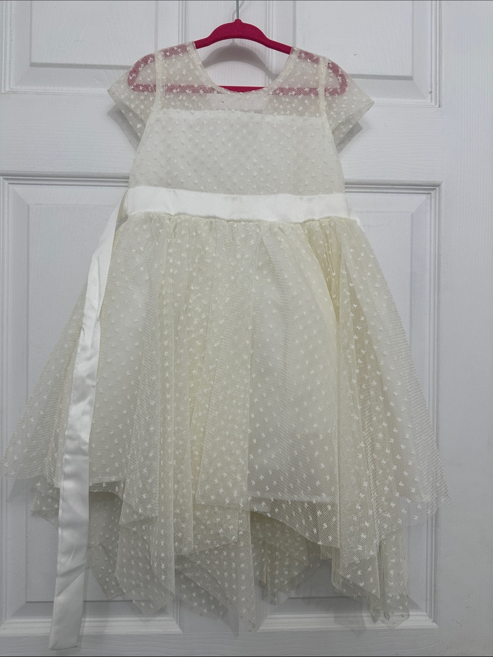 Biscotti Cream Dot Mesh Party Dress with Satin Sash
